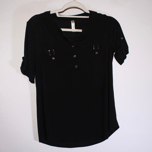 Per Seption Concept Black Short Sleeve Blouse With Buttons Size S - Picture 1 of 3